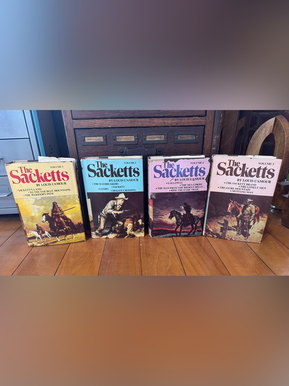 Vintage lot of 4 books - The Sacketts by Louis L’Amour - Vol. 1, 2, 3, & 4 HC/DJ